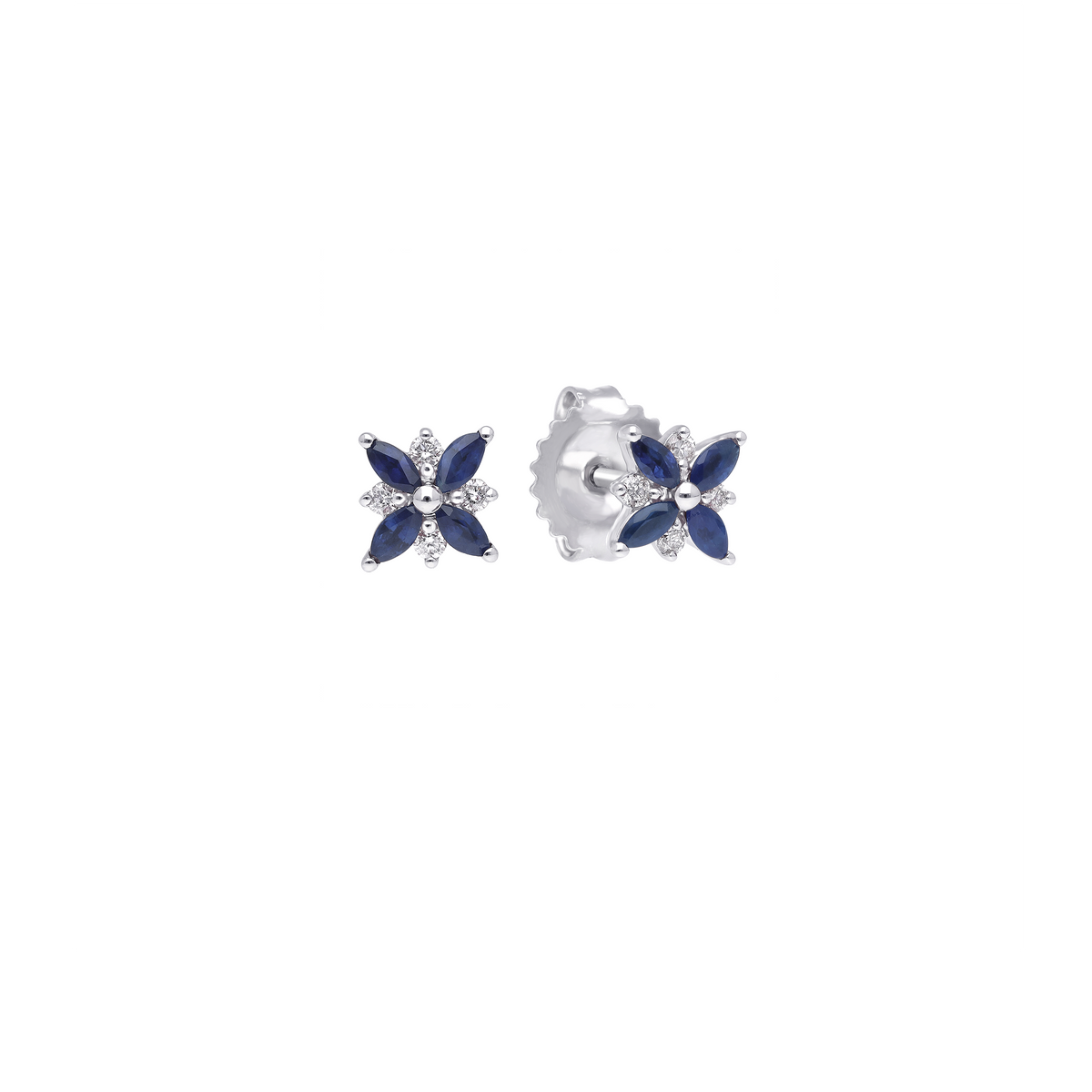 White Gold Marquise Sapphire Diamond Stud Earrings Fink's