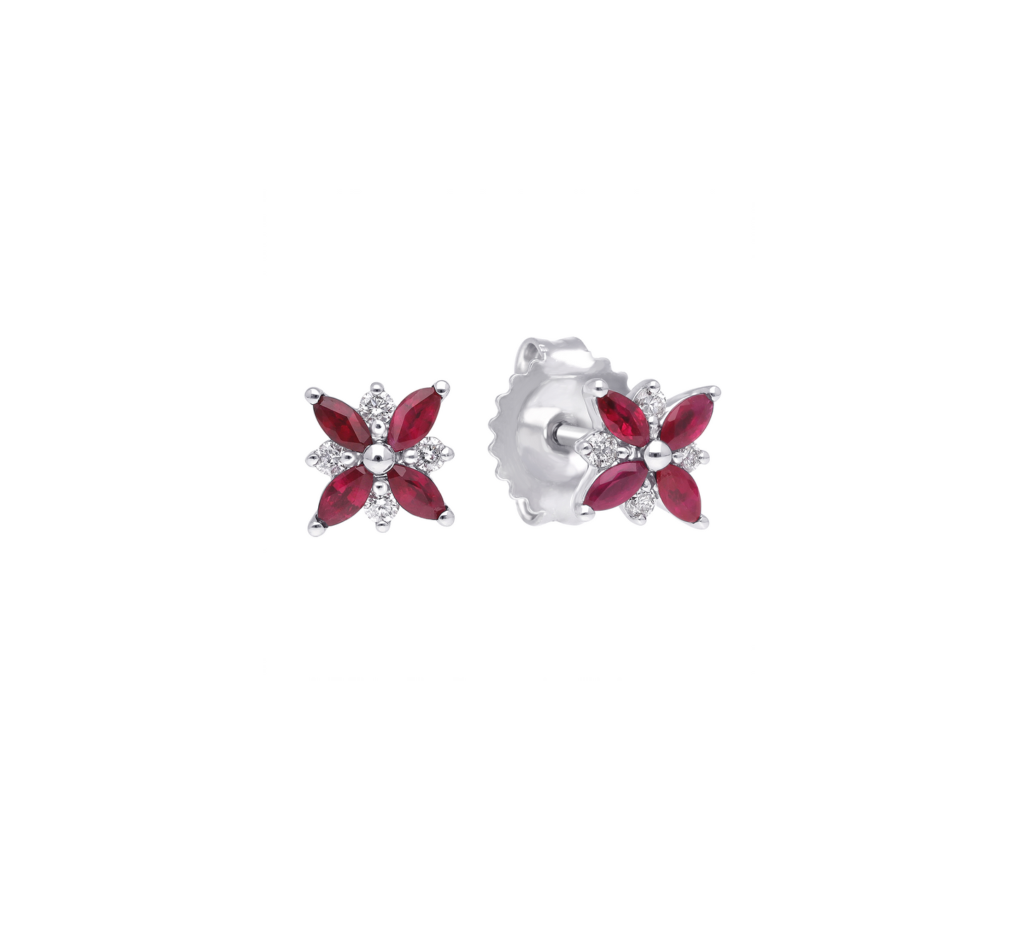 Sabel Collection White Gold Marquise Ruby and Diamond Stud Earrings