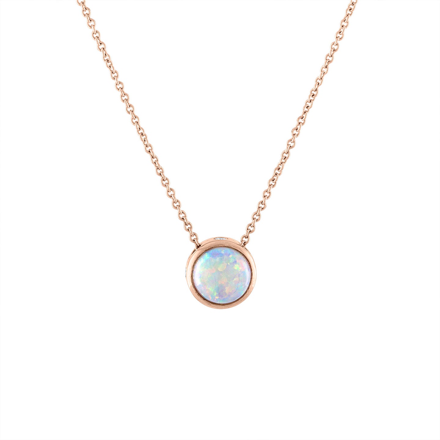 Sabel Collection 14K Rose Gold Bezel Set Opal Pendant with Diamond Inlay Accent