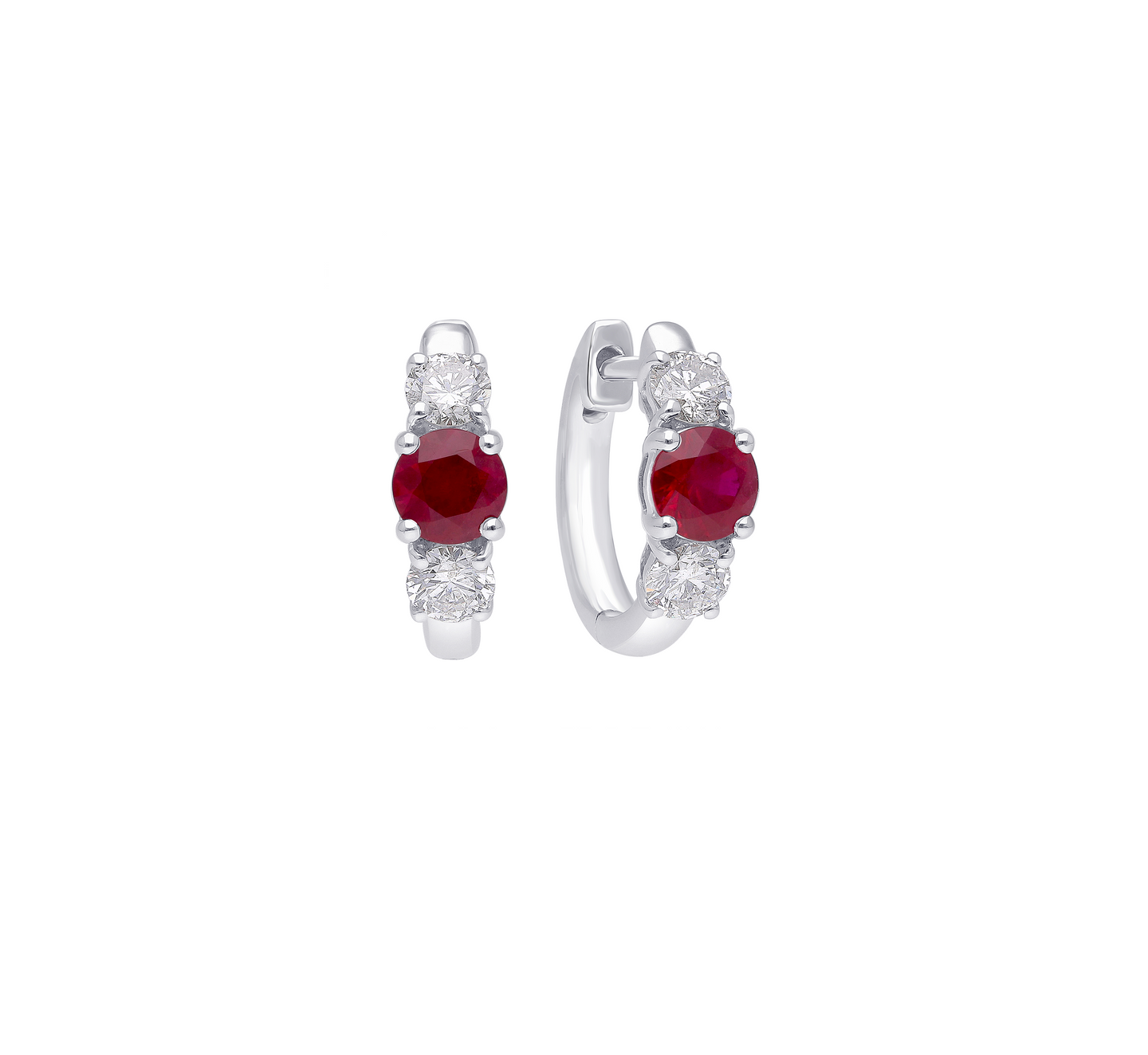 Ruby and Diamond Hoop Earrings in 14k White Gold