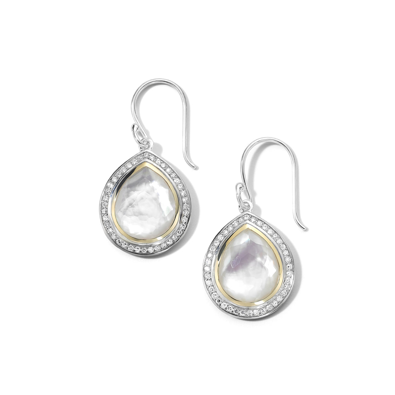 IPPOLITA Sterling Silver and 18k Yellow Gold Mother of Pearl Teardrop Diamond Earrings