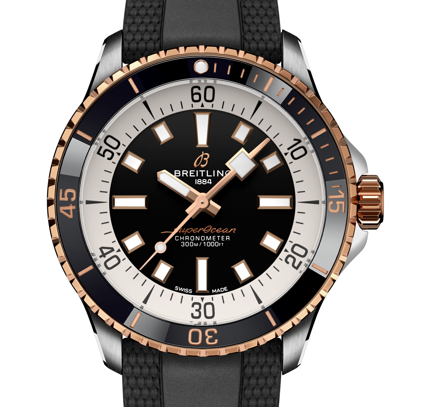 Breitling Superocean Two Tone Black on Rubber Watch, 42mm