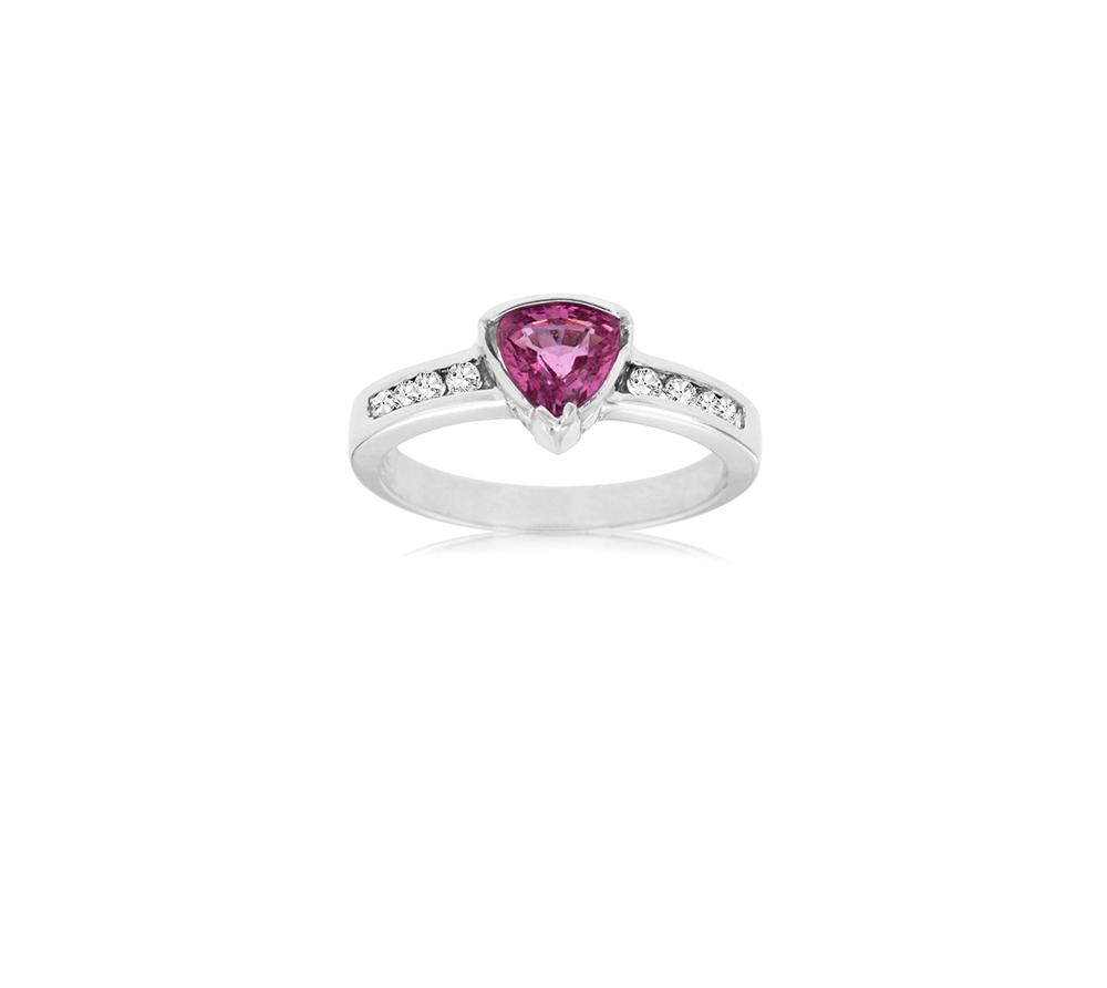 14k White Gold Round Diamond and Pink Sapphire Ring