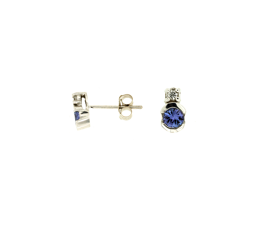 14k White Gold Round Tanzanite and Diamond Stud Earrings