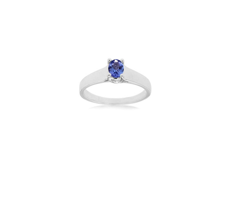14k White Gold Oval Tanzanite Gemstone Ring