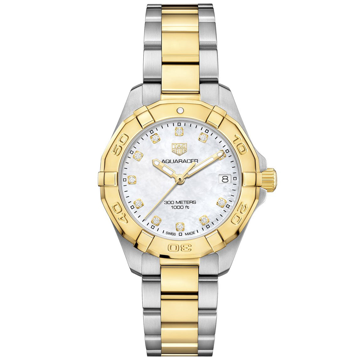 TAG Heuer Aquaracer Ladies' Quartz Movement White Mother-of-Pearl Dial Watch with Diamond Indexes