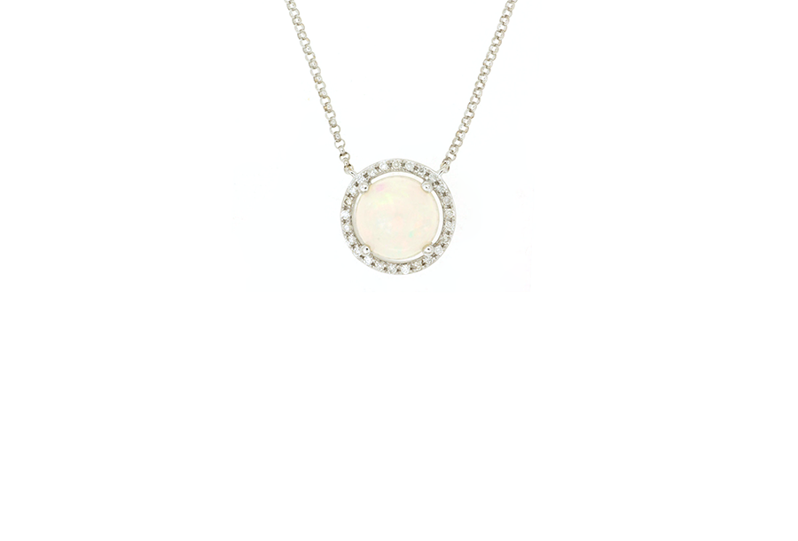 Sabel Collection Opal and Diamond Halo Pendant in 14k White Gold