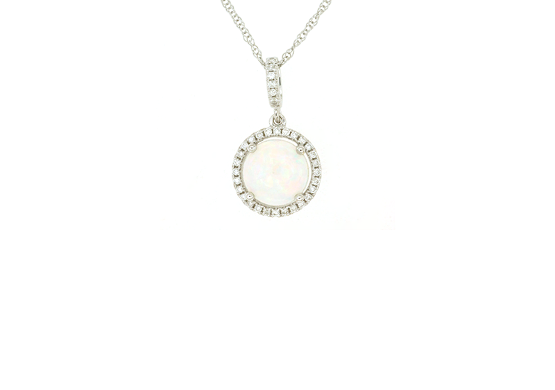 Sabel Collection Round Opal and Diamond Halo Pendant