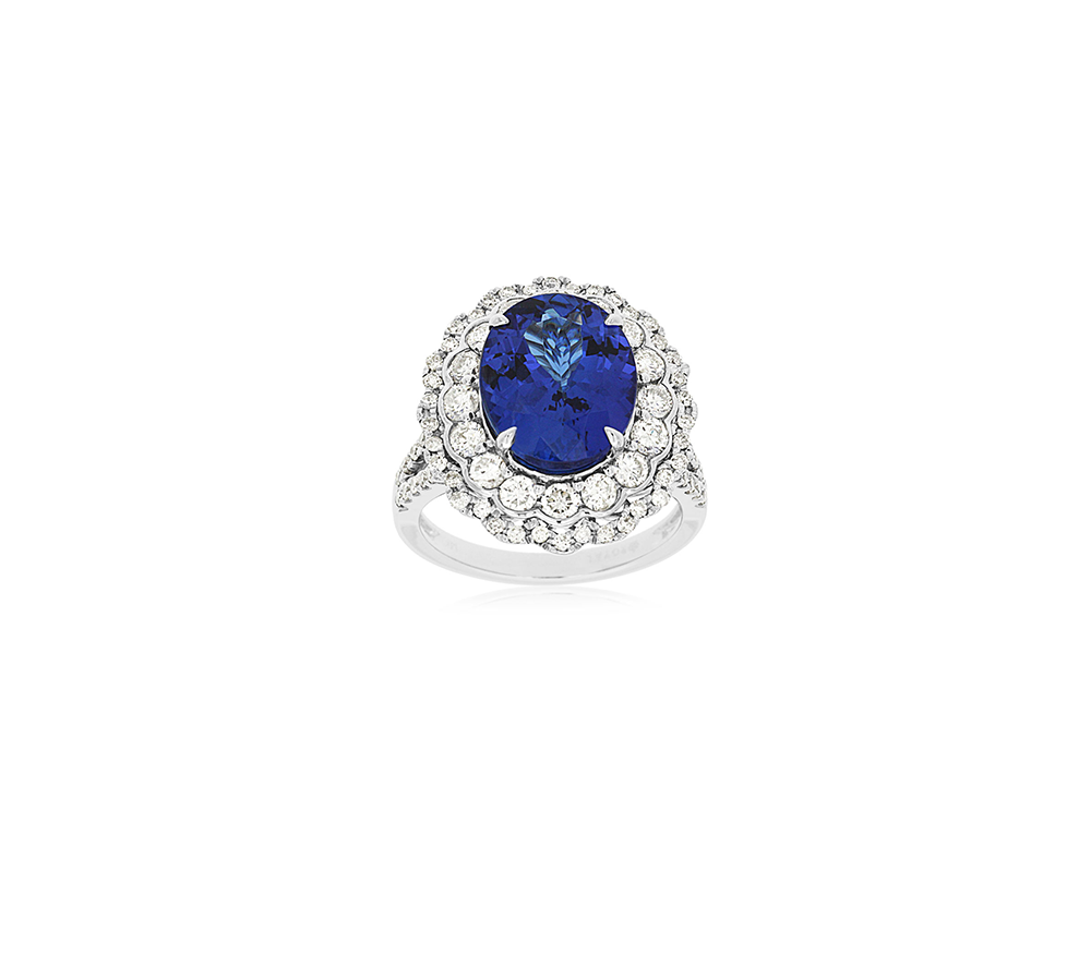 14k White Gold Oval Tanzanite and Diamond Ring