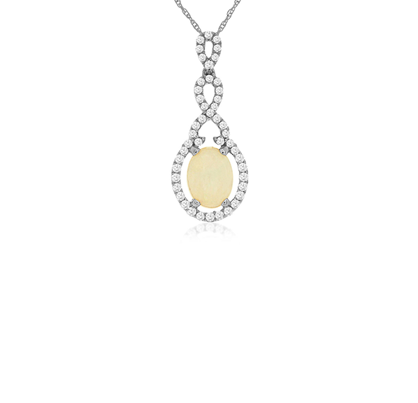 White Gold Oval Opal and Diamond Halo Bail Pendant