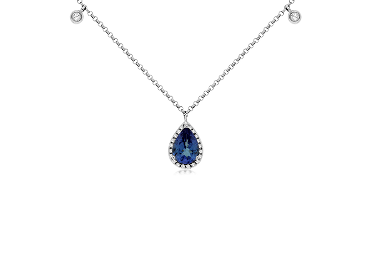 14k White Gold Pear Tanzanite and Round Diamond Necklace