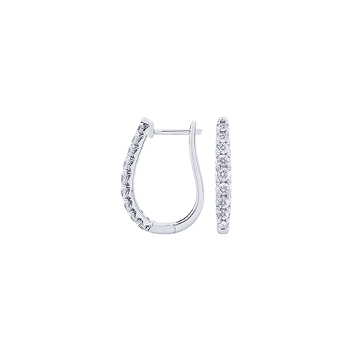 Sabel Collection 14k White Gold Oval Diamond Hoop Earrings