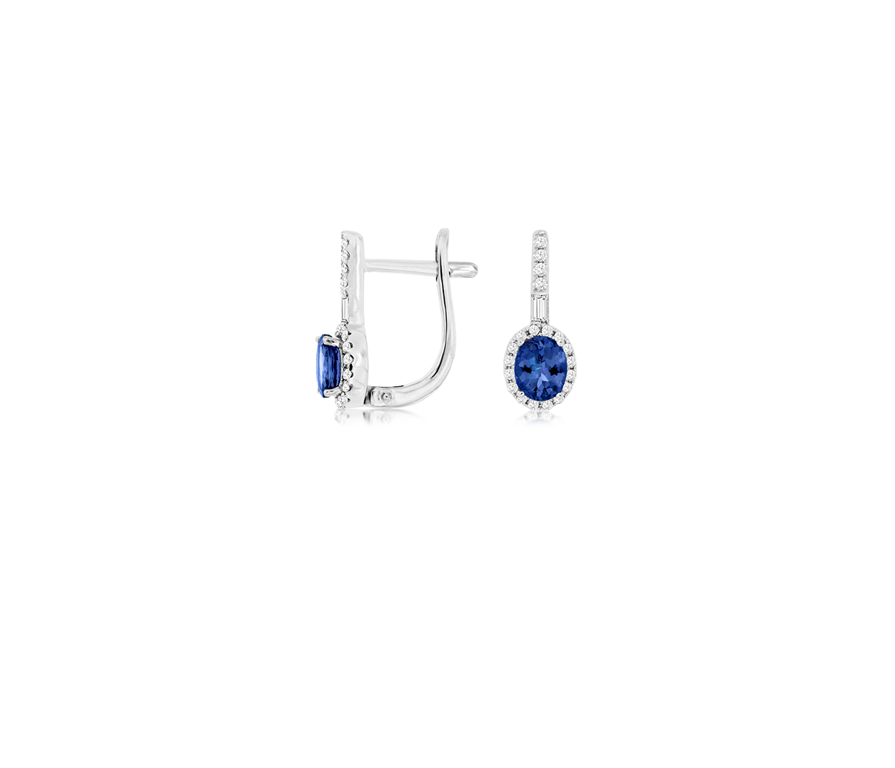 Blue Tanzanite and Diamond Earrings in 14k White Gold