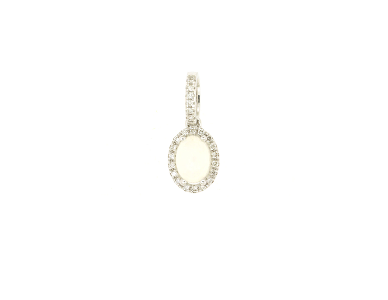 Sabel Collection White Gold Oval Opal and Diamond Halo Pendant Necklace