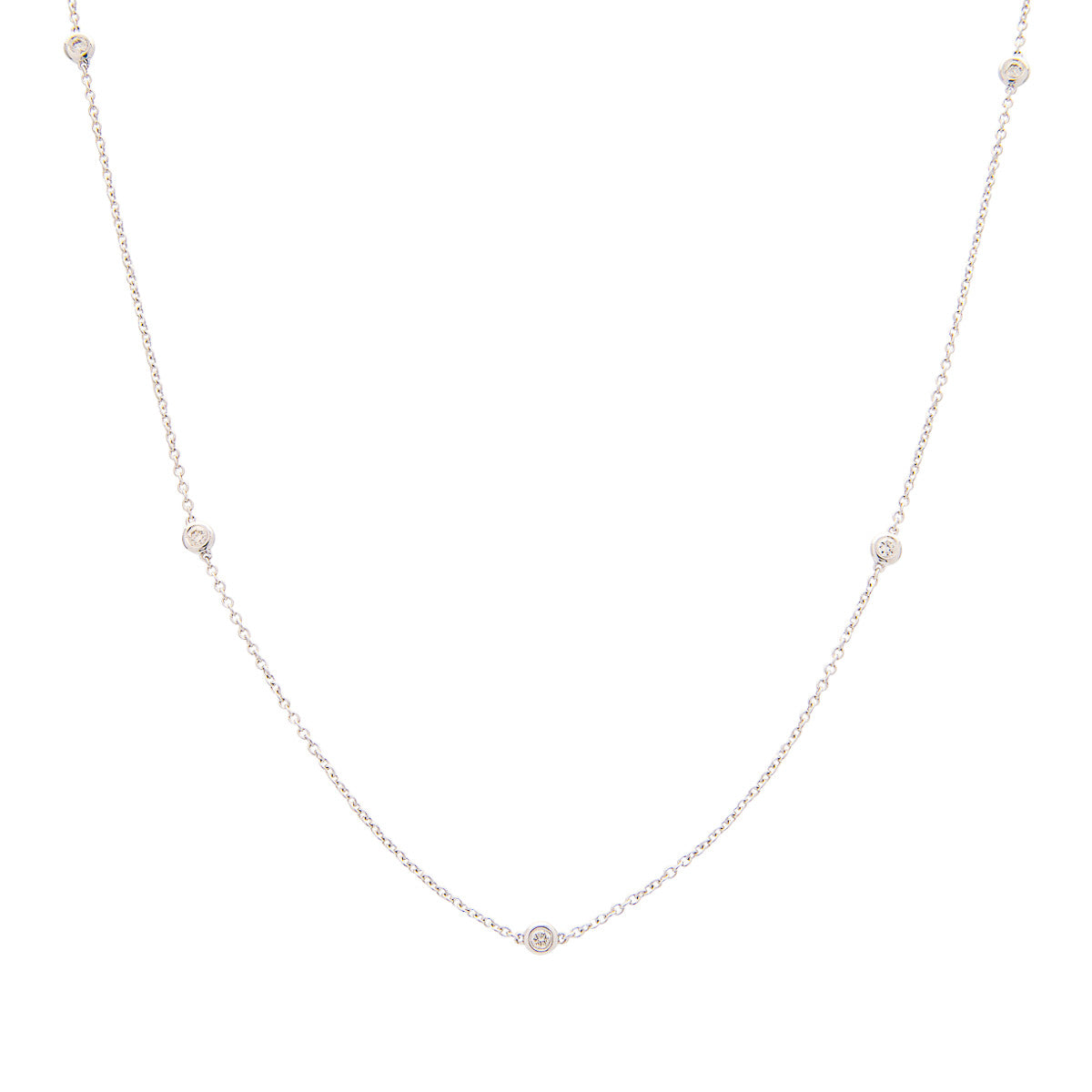Sabel Collection 14K White Gold Bezel Set Five Diamond Station Necklace