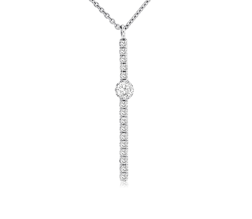 Sabel Collection 14k White Gold Round Diamond Bar Pendant on 18 Inch Necklace