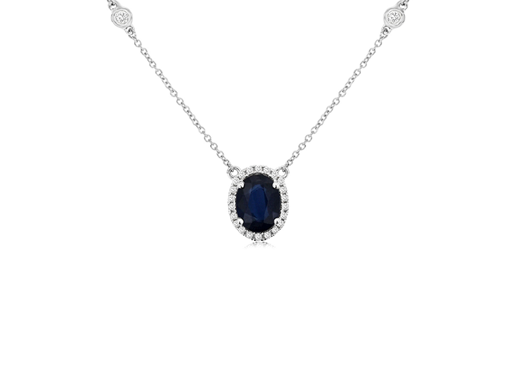 Sabel Collection White Gold Oval Sapphire and Diamond Pendant