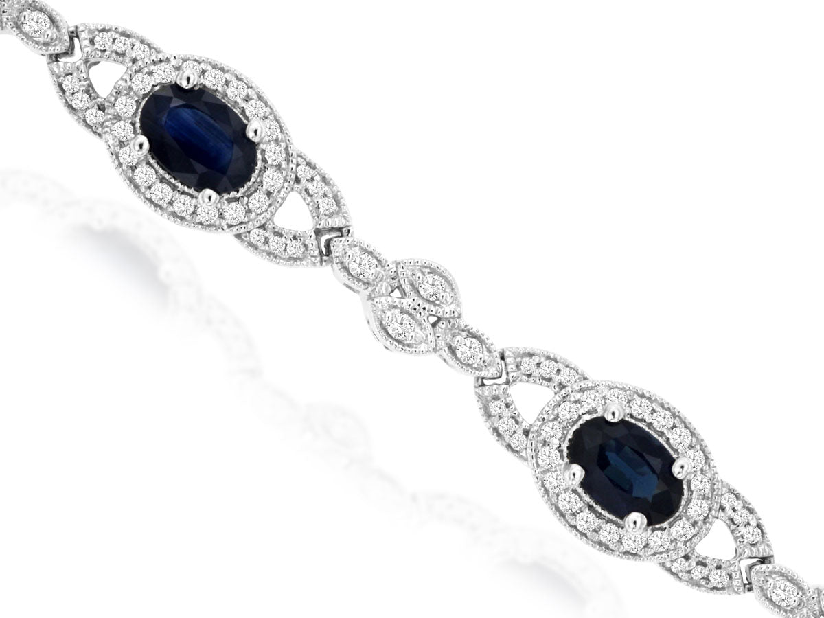 14k White Gold Oval Sapphire and Diamond Bracelet