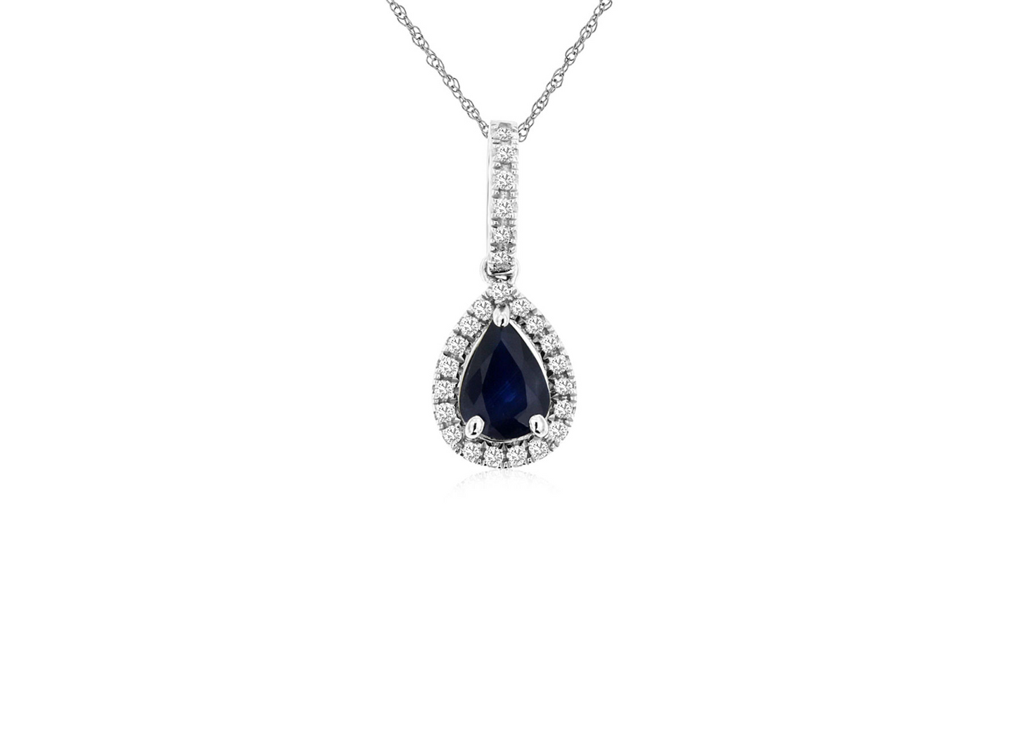 14k White Gold Pear Sapphire and Diamond Pendant