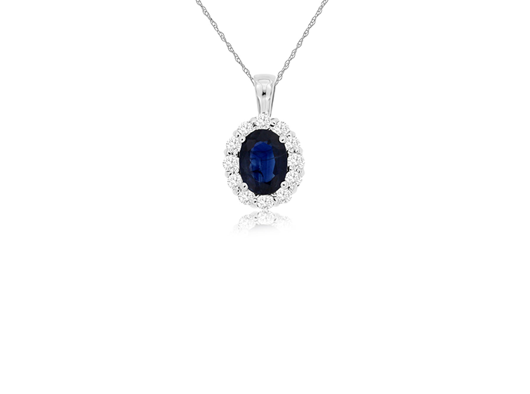 Sabel Collection White Gold Oval Sapphire Pendant with Diamonds