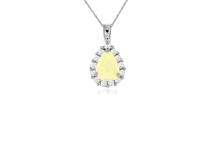 14k White Gold Pear Opal and Diamond Pendant