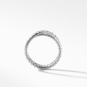 DY Crossover Band Ring in Platinum with Pavé Diamonds, Size 5.5