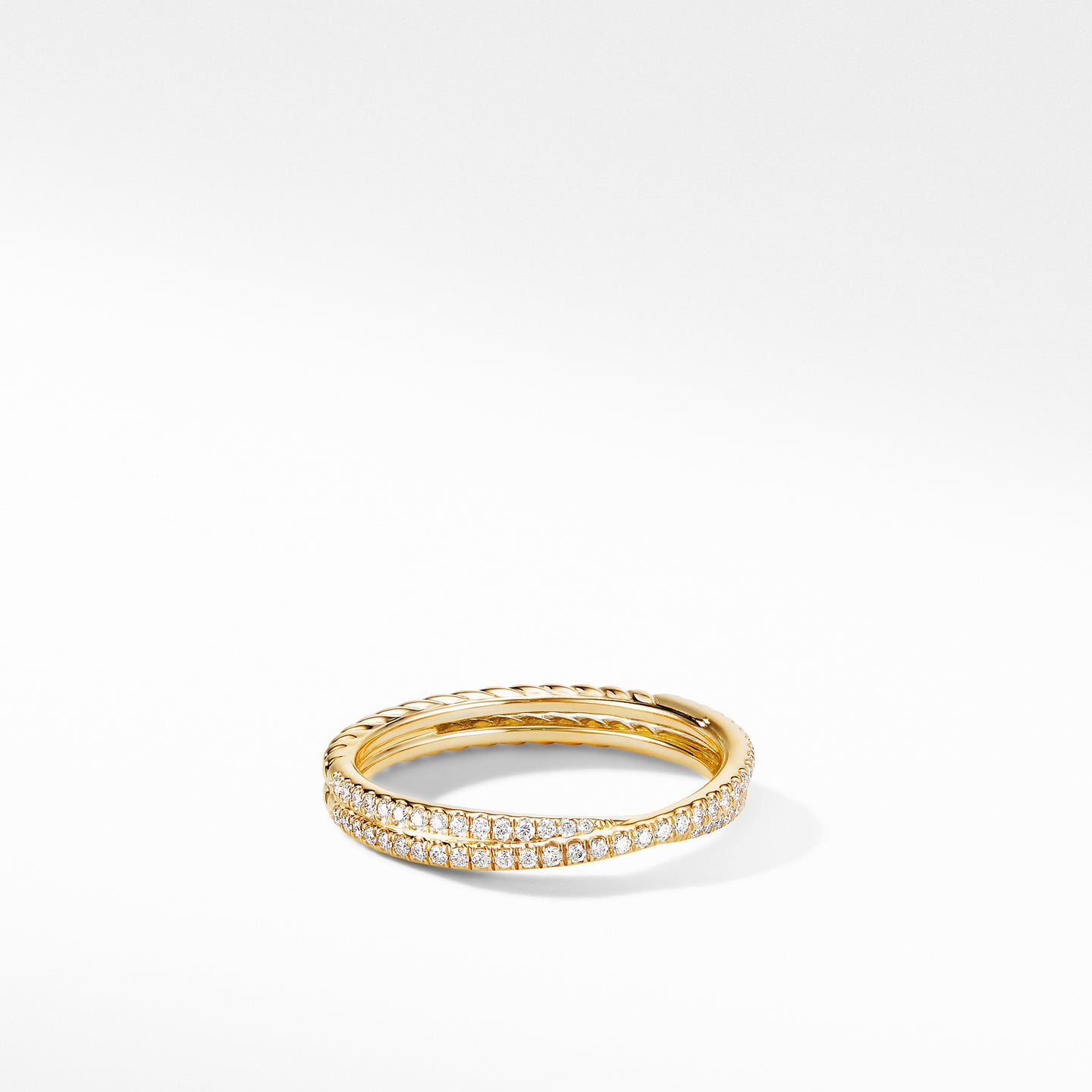 Crossover Micro Pavé Diamond Wedding Band Ring in 18K Yellow Gold, Size 6