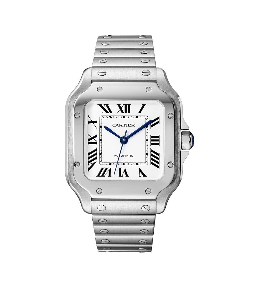 Santos De Cartier Men's Watch with Silvered Opaline Dial Presented on Steel Bracelet