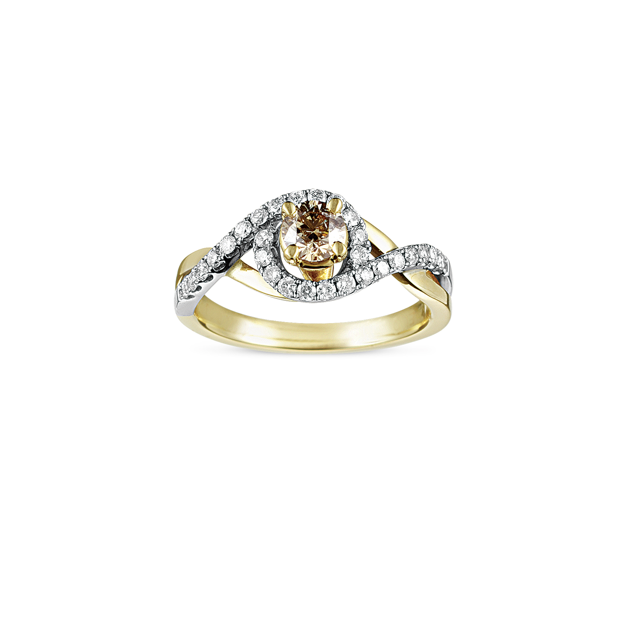 Sabel Collection 14K Yellow and White Gold Round Fancy and White Diamond Crossover Ring