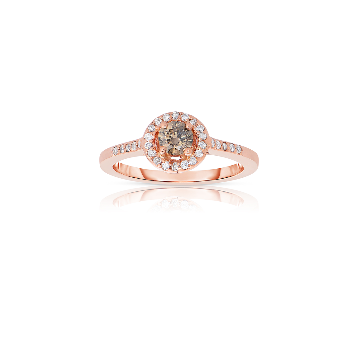 Sabel Collection 14K Rose Gold Round Fancy Diamond Ring with White Diamond Halo