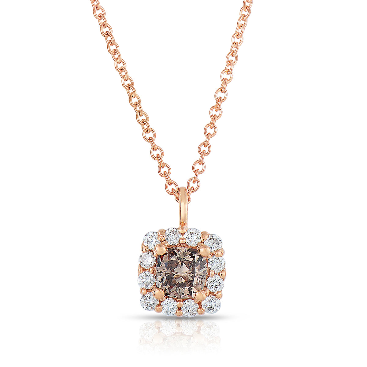 Sabel Collection 14K Rose Gold Cushion Cut Fancy and Round White Diamond Halo Pendant