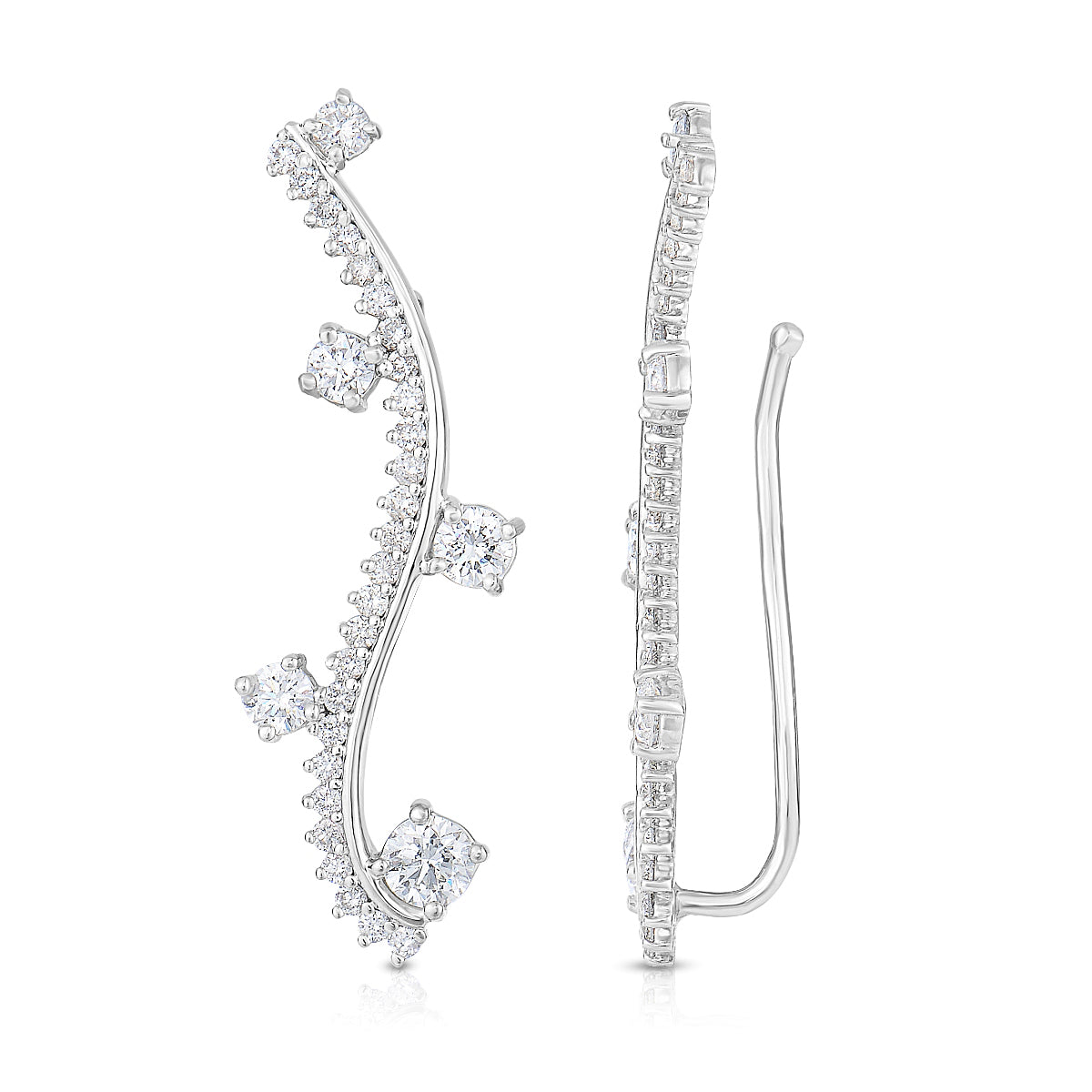 Sabel Collection 14K White Gold Diamond Curved Bar Dangle Earrings