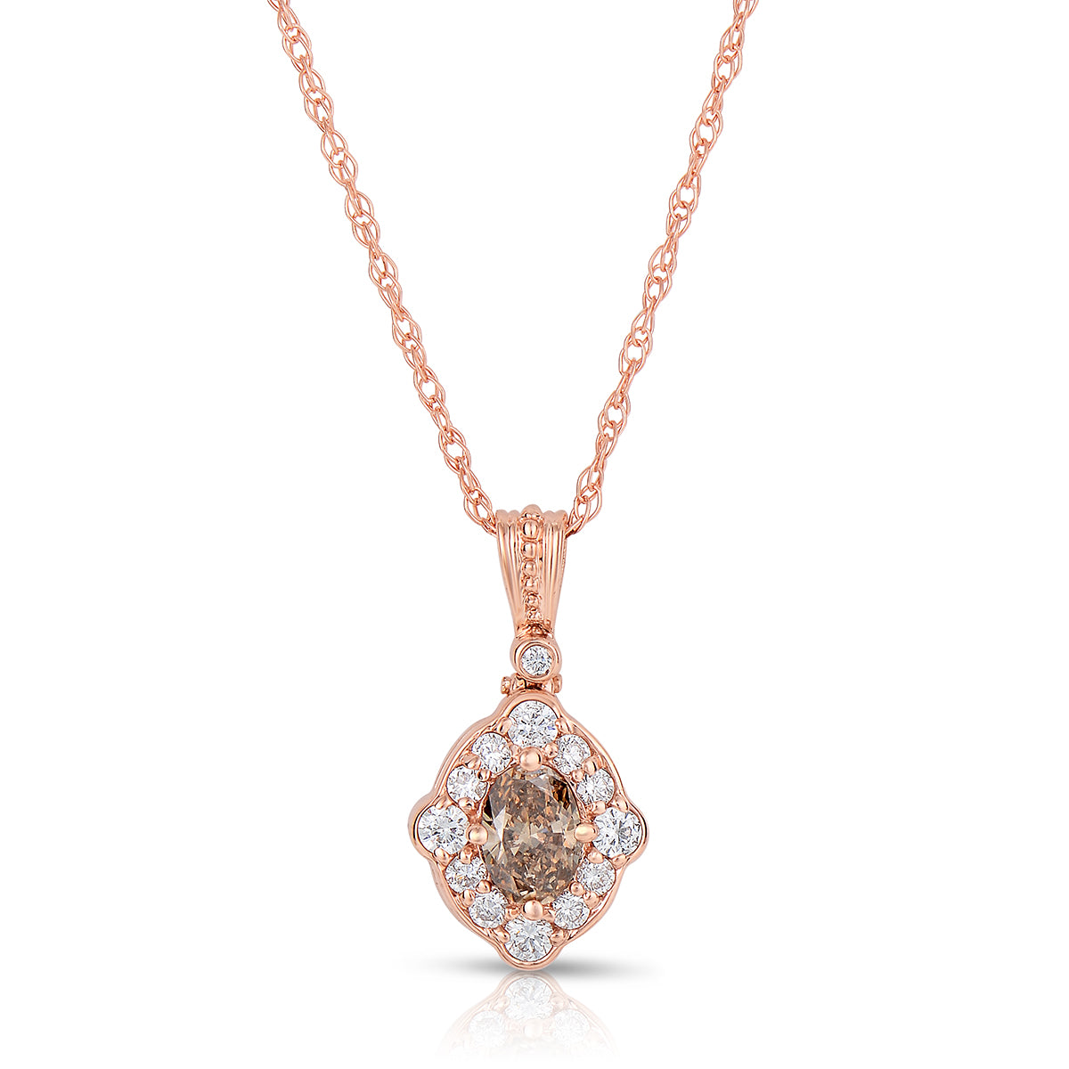 Sabel Collection 14K Rose Gold Oval Fancy and Round White Diamond Halo Pendant