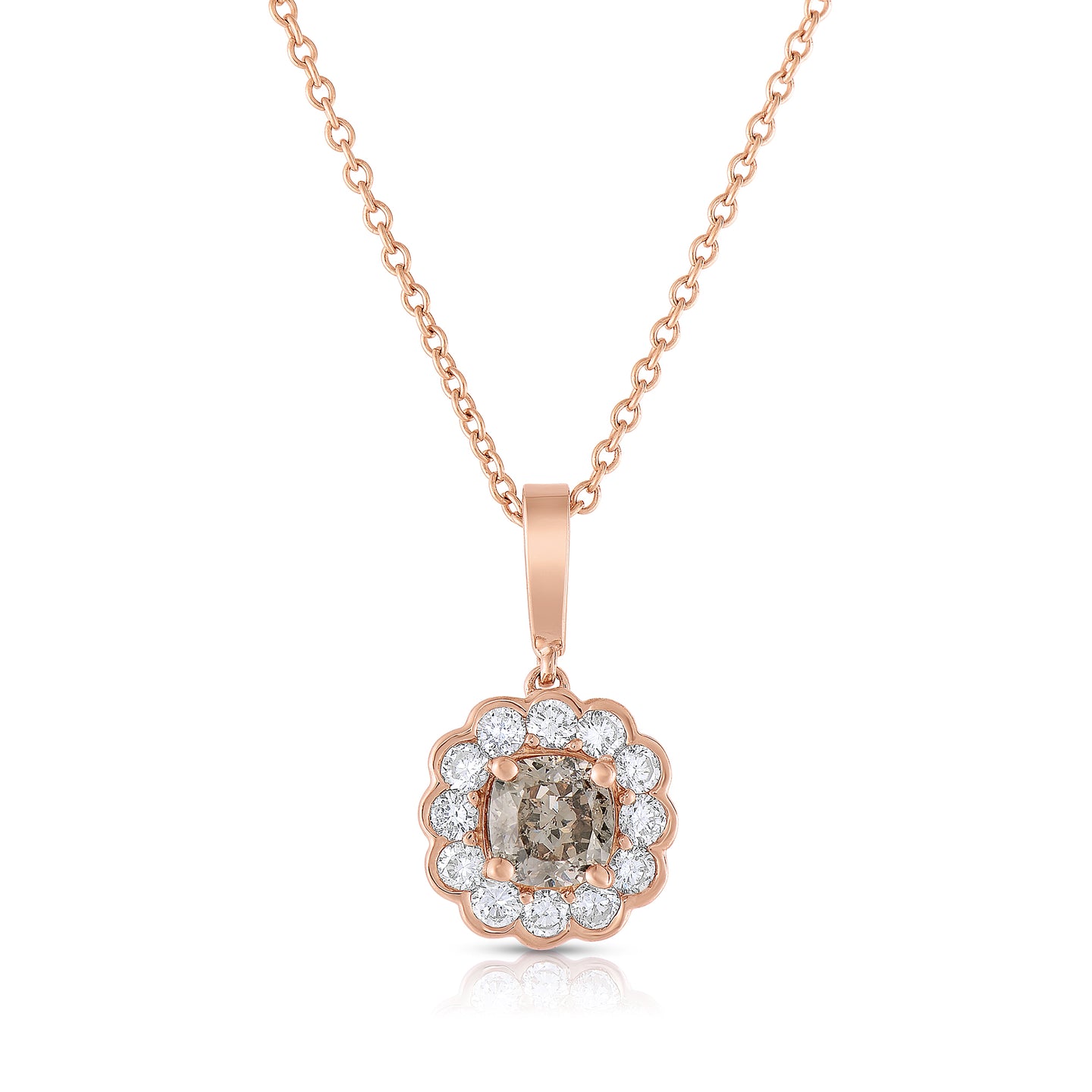 Sabel Collection 14K Rose Gold Cushion Cut Fancy and Round White Diamond Flower Pendant