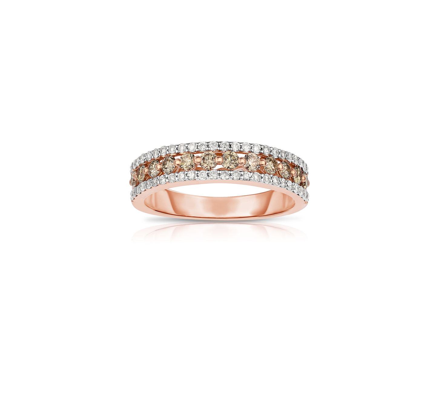 Sabel Collection 14K Rose and White Gold Round Fancy and White Diamond Three Row Ring