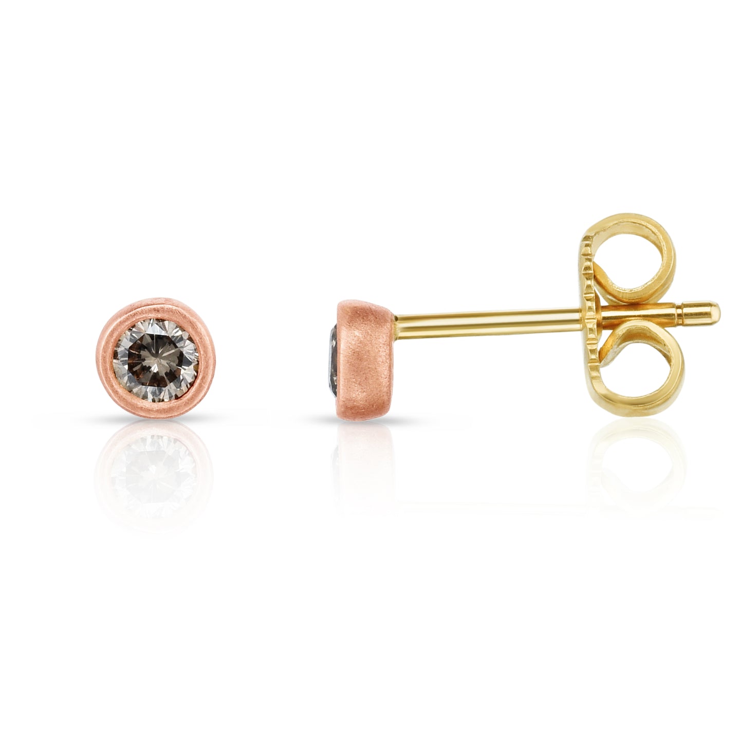 Sabel Collection 18K Rose and Yellow Gold Fancy Color Diamond Bezel Set Stud Earrings