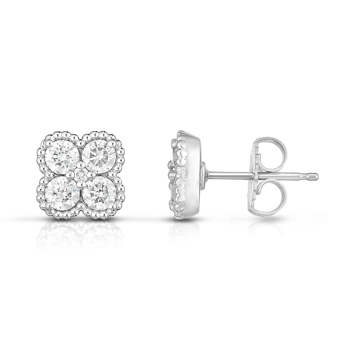 Sabel Collection 14K White Gold Diamond Stud Earrings with Milgrain Accents