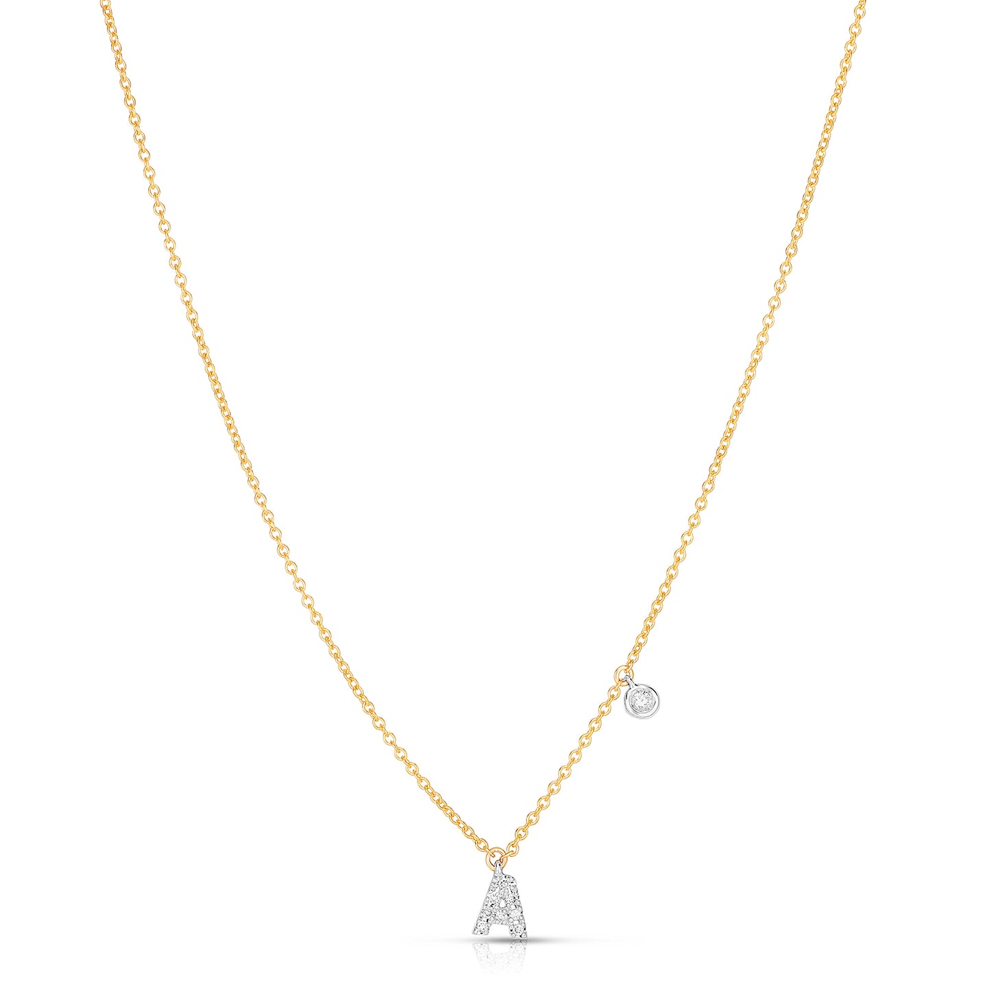 Sabel Collection 14K Yellow and White Gold Diamond Miniature Initial Pendant Necklace