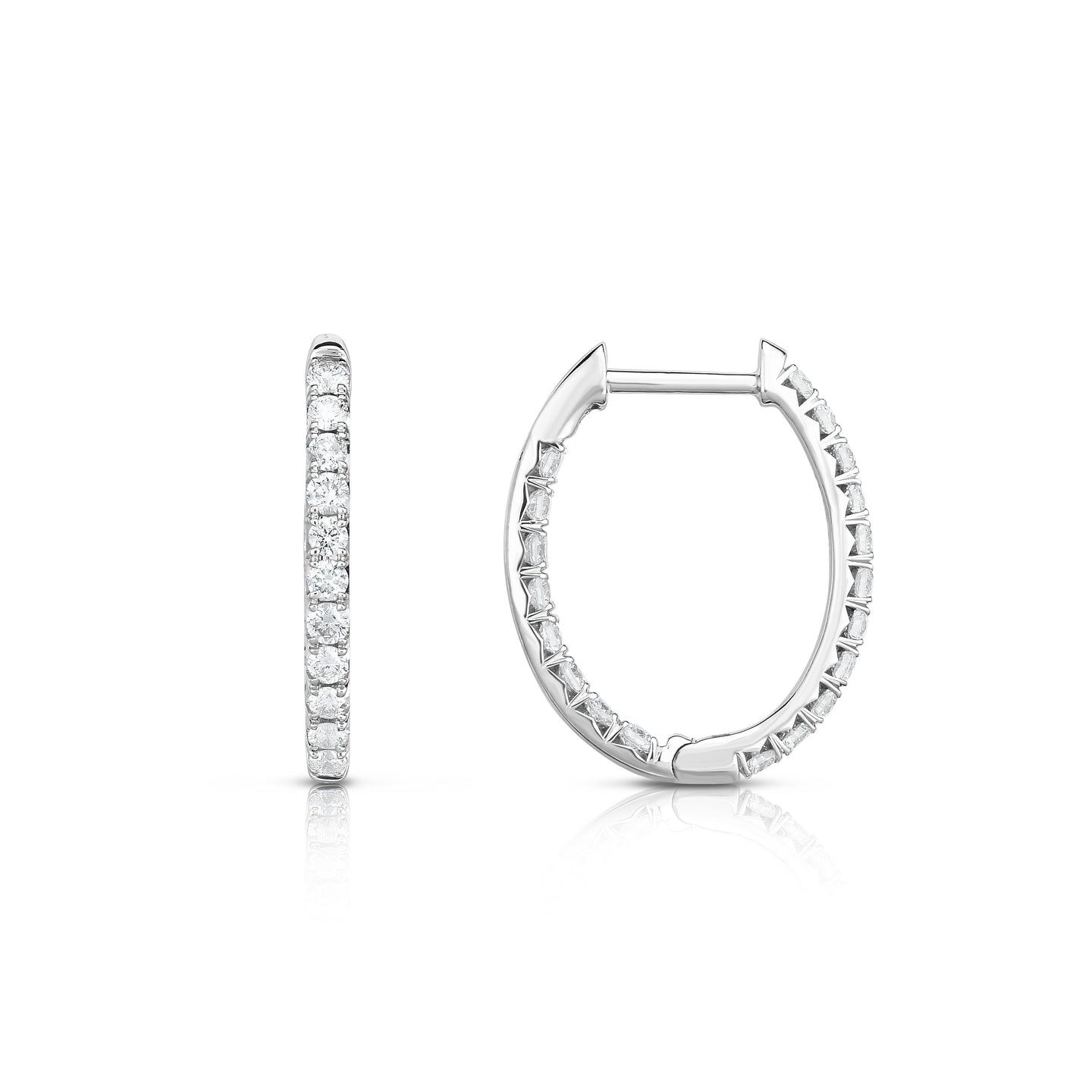 Sabel Collection 14K White Gold Small Oval Diamond Inside Out Hoop Earrings