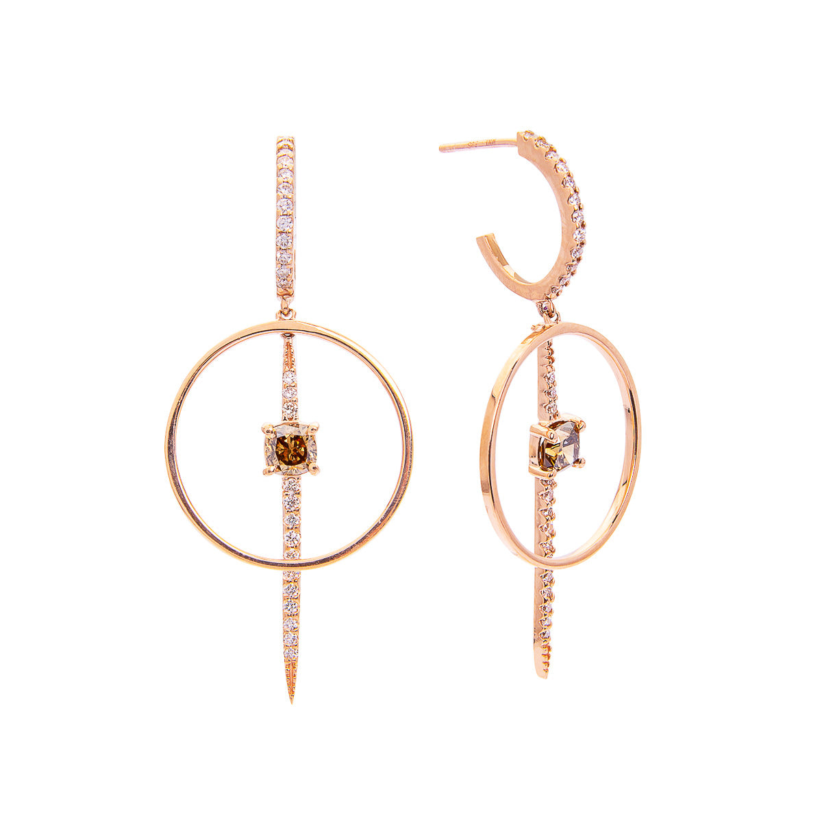 Sabel Collection 14K Rose Gold Fancy Cushion Diamond with Round White Diamond Accent Earrings