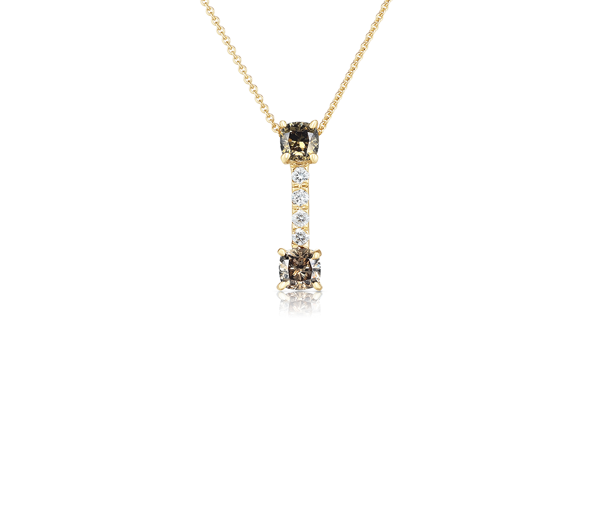 14k Yellow Gold Fancy Brown and White Diamond Pendant Necklace