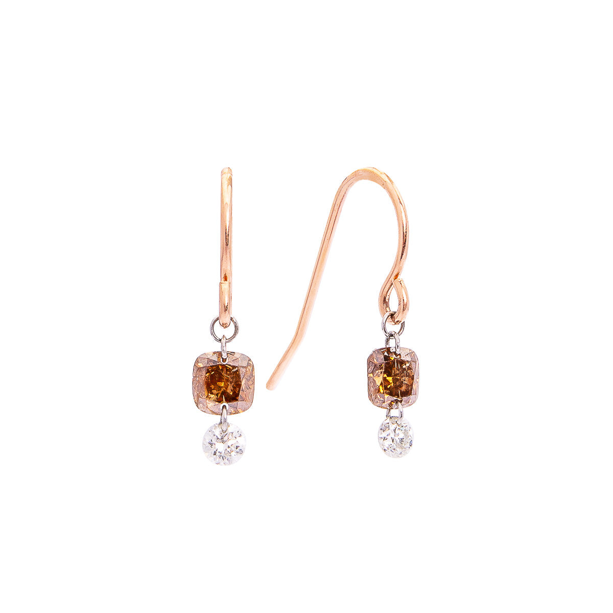 Sabel Collection 14K Rose Gold Cushion Fancy Color Diamond with White Diamond Drop Earrings