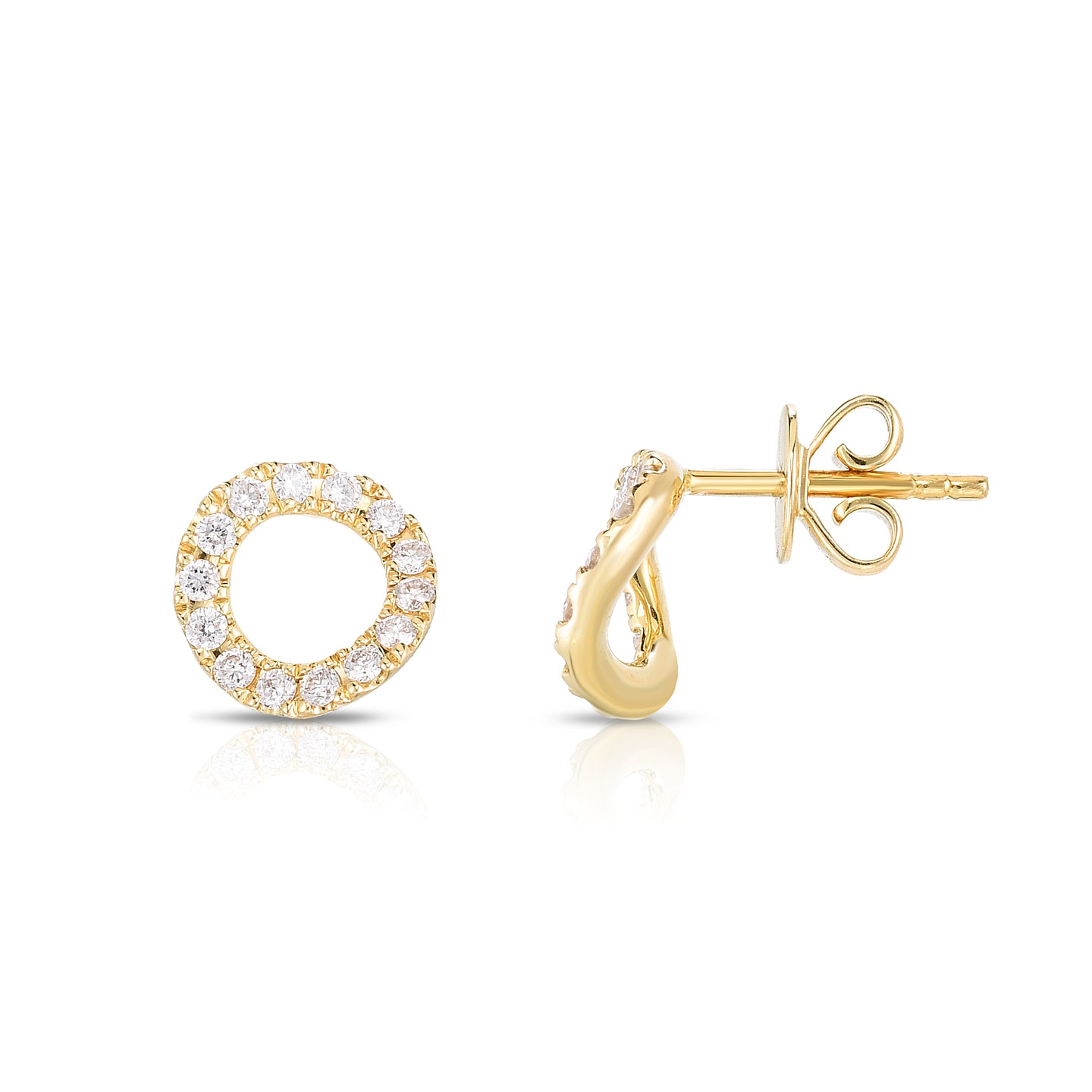 Sabel Collection 14K Yellow Gold Wavy Circle Stud Earring with Diamonds