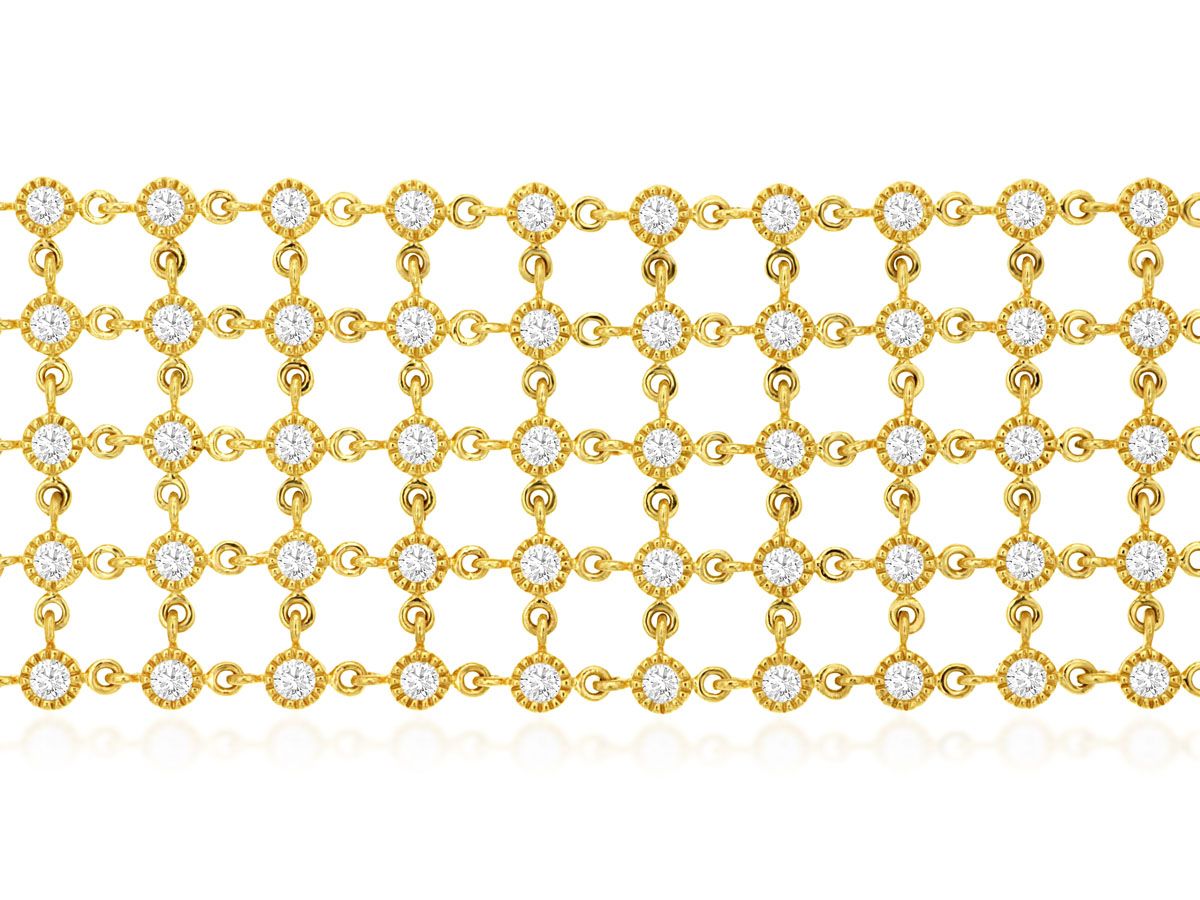Sabel Collection 14K Yellow Gold Round Diamond Milgrain 5 Row Bracelet