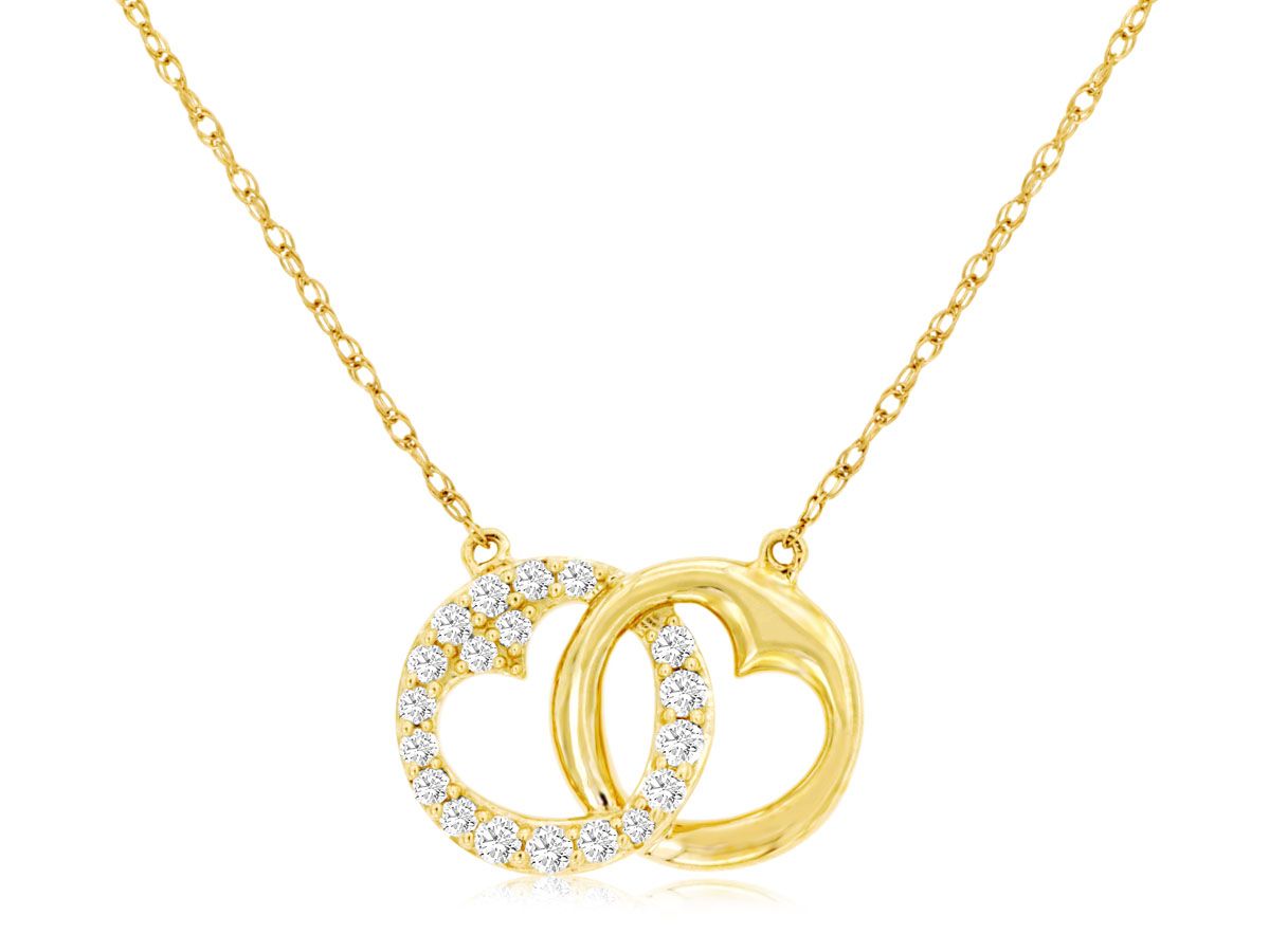 Sabel Collection 14K Yellow Gold Round Diamond Interlocking Heart Necklace