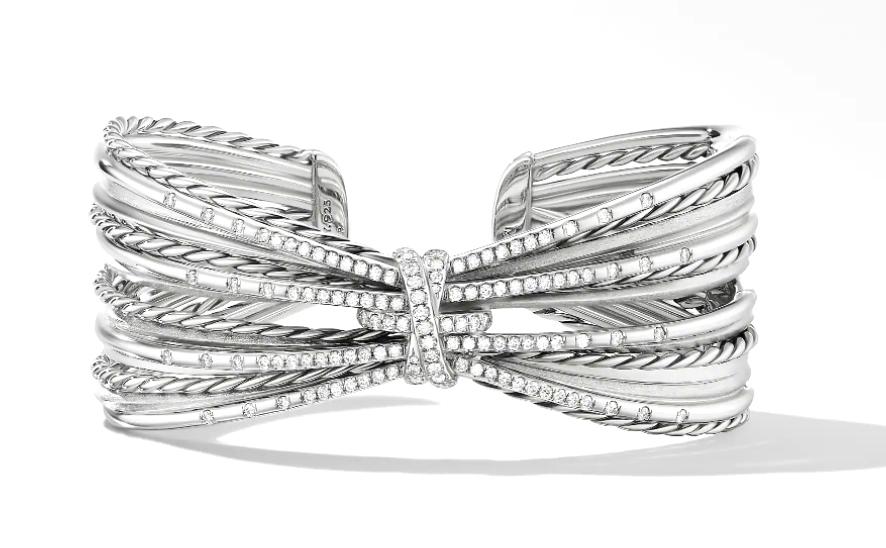 Angelika Four Point Cuff Bracelet with Pavé Diamonds, Size Large
