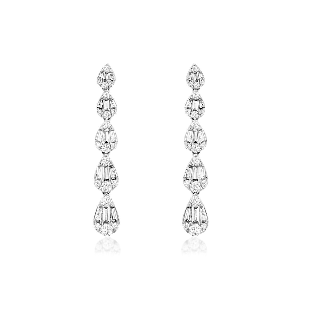 Sabel Collection 14K White Gold Baguette and Round Diamond Dangle Earrings