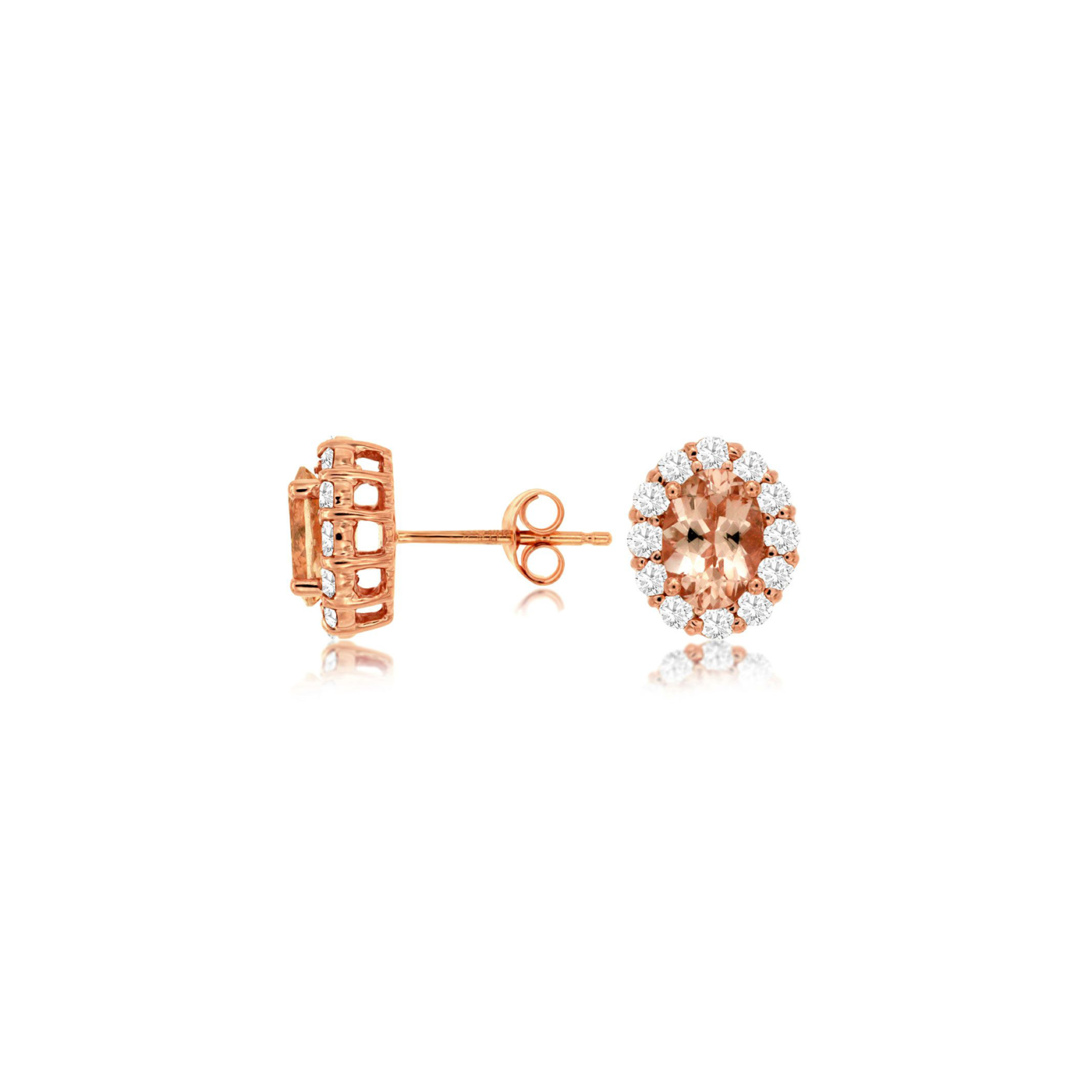 Sabel Collection 14K Rose Gold Oval Morganite and Diamond Halo Stud Earrings