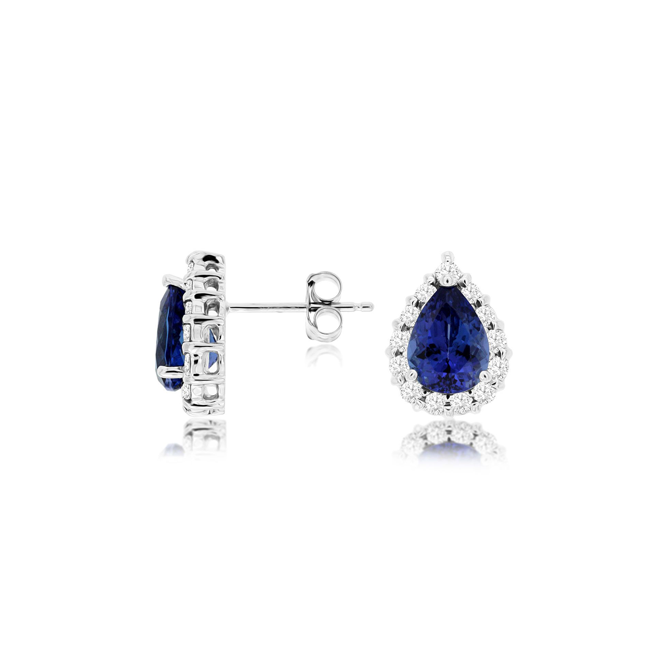 Sabel Collection 14K White Gold Pear Tanzanite and Diamond Halo Stud Earrings