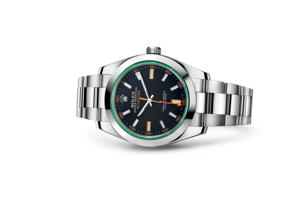 Milgauss Oyster, 40mm, Oystersteel, Intense Black Dial Laying on Side